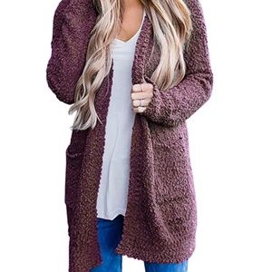 NWOT Long Purple Cable Knit Open Front Sweater Cardigan - M